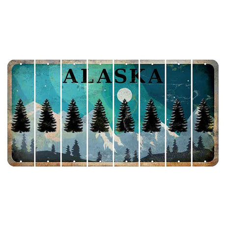 Alaska Northern Lights Cut License Plate Strips (Set of 8) Pine Tree
