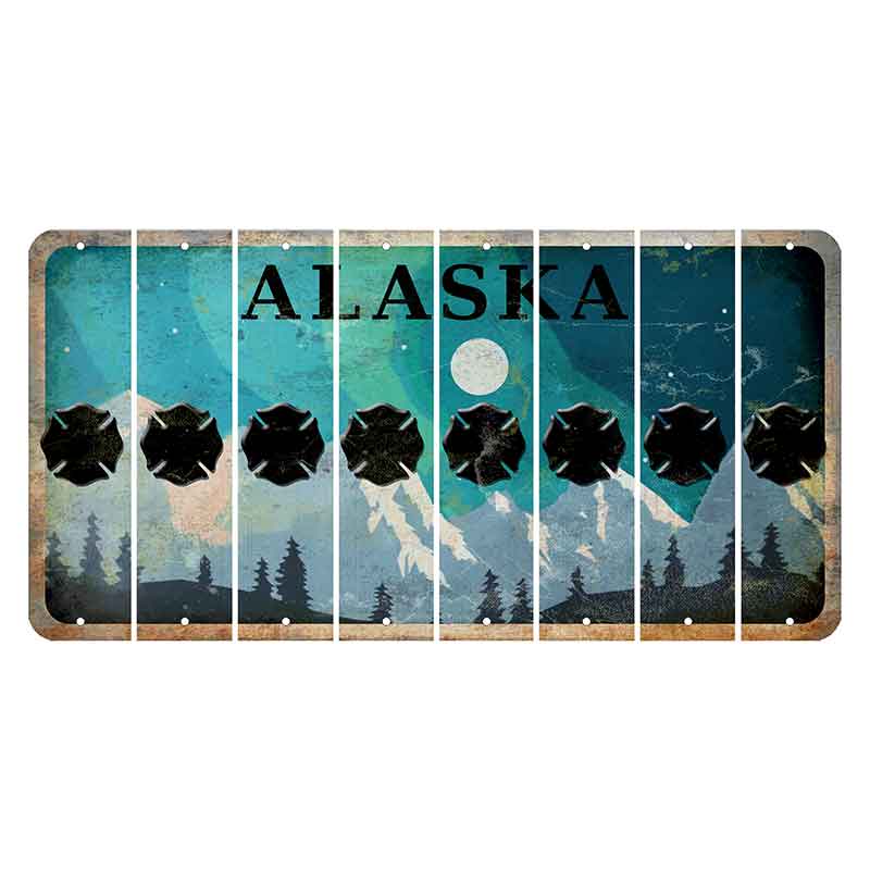Alaska Northern Lights Cut License Plate Strips (Set of 8) Fire Badge