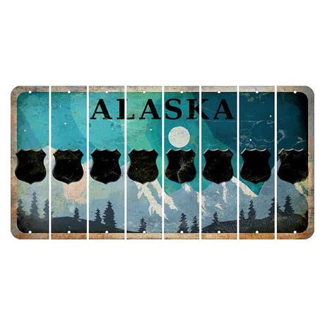 Alaska Northern Lights Cut License Plate Strips (Set of 8) Police Badge
