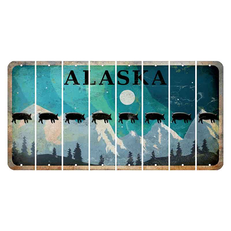Alaska Northern Lights Cut License Plate Strips (Set of 8) Pig