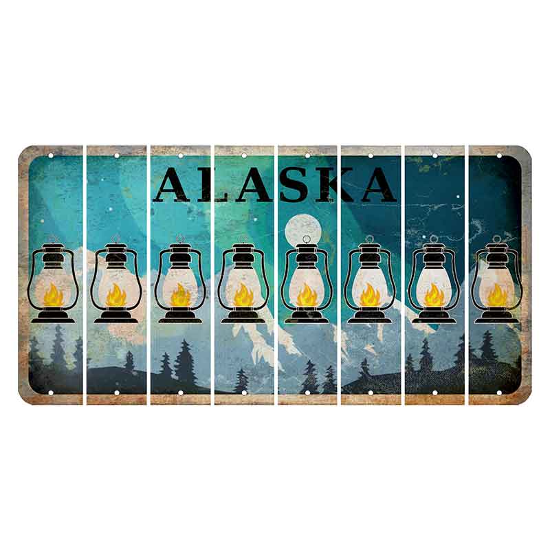 Alaska Northern Lights Cut License Plate Strips (Set of 8) Lantern