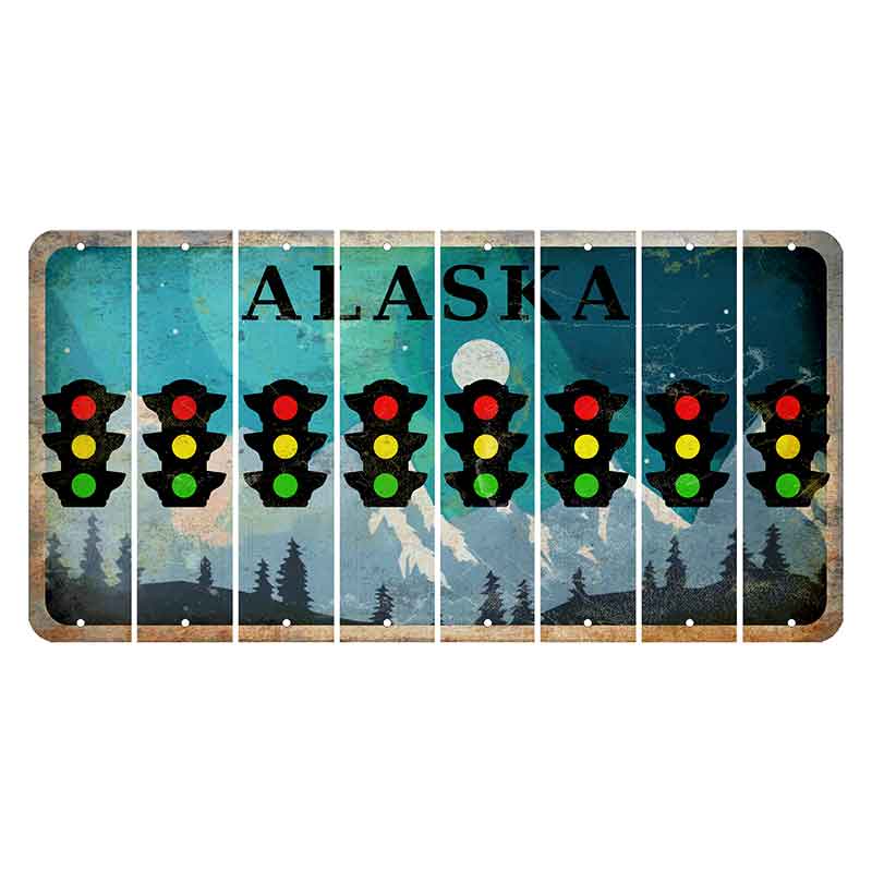 Alaska Northern Lights Cut License Plate Strips (Set of 8) Traffic Light