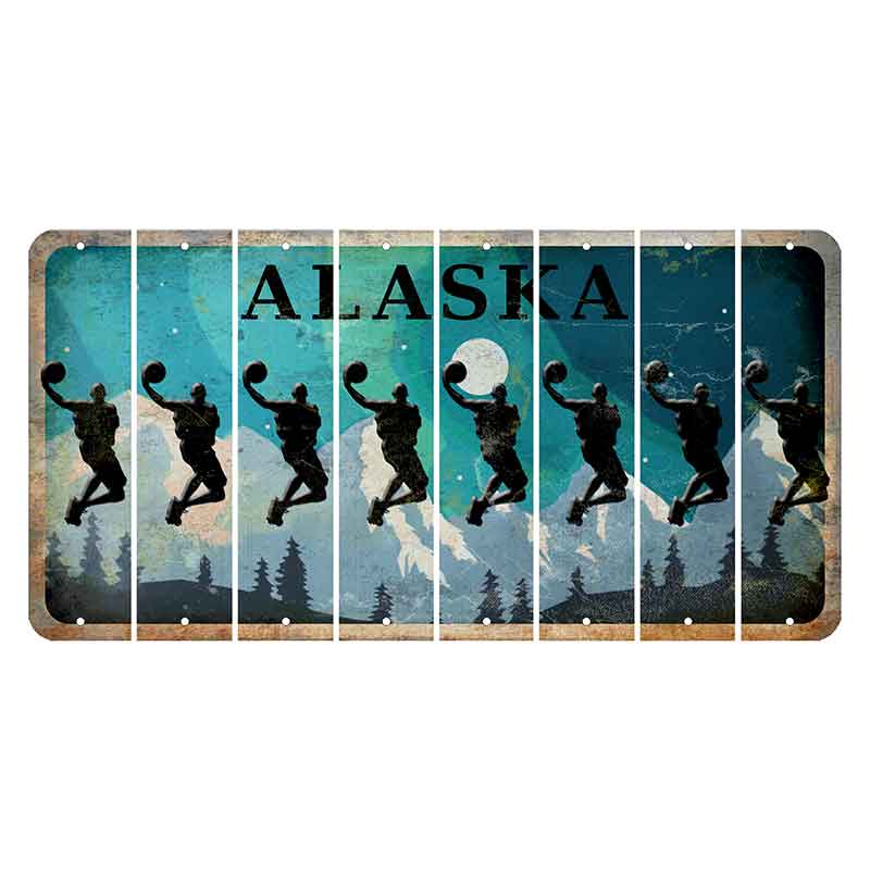 Alaska Northern Lights Cut License Plate Strips (Set of 8) Basketball Player