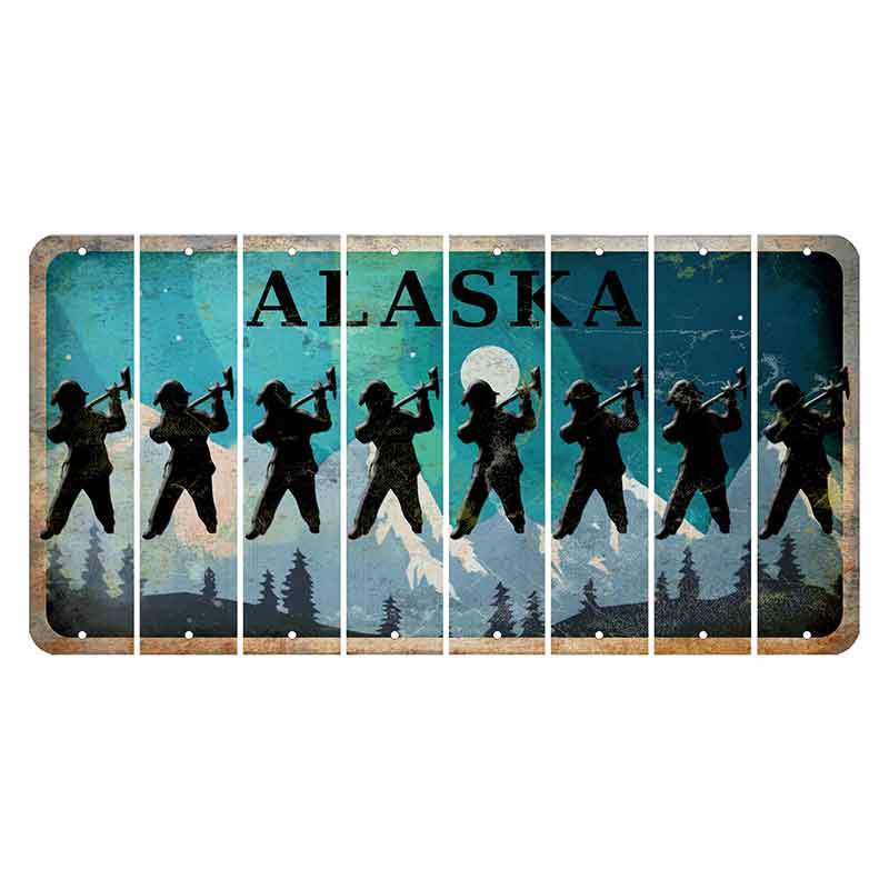 Alaska Northern Lights Cut License Plate Strips (Set of 8) Fireman with Axe