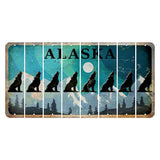Alaska Northern Lights Cut License Plate Strips (Set of 8) Howling Wolf