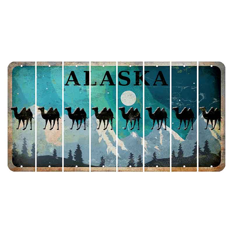 Alaska Northern Lights Cut License Plate Strips (Set of 8) Camel