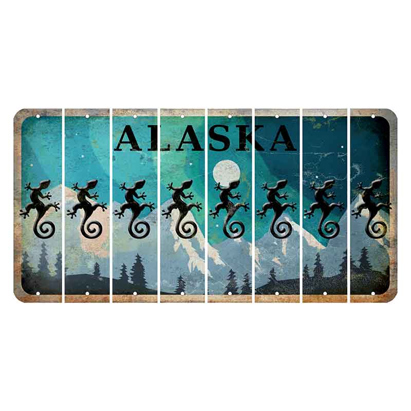 Alaska Northern Lights Cut License Plate Strips (Set of 8) Gecko