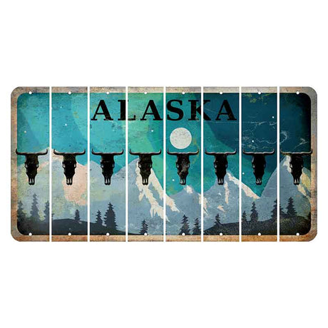 Alaska Northern Lights Cut License Plate Strips (Set of 8) Cow Skull