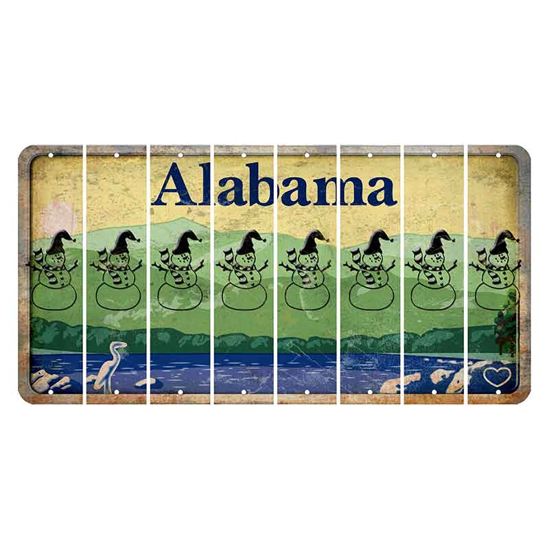 Alabama Lake and Forest Cut License Plate Strips (Set of 8) Snowman