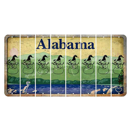 Alabama Lake and Forest Cut License Plate Strips (Set of 8) Snowman