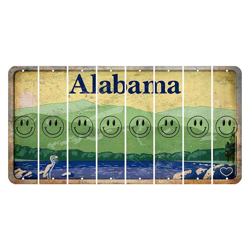 Alabama Lake and Forest Cut License Plate Strips (Set of 8) Smiley Face