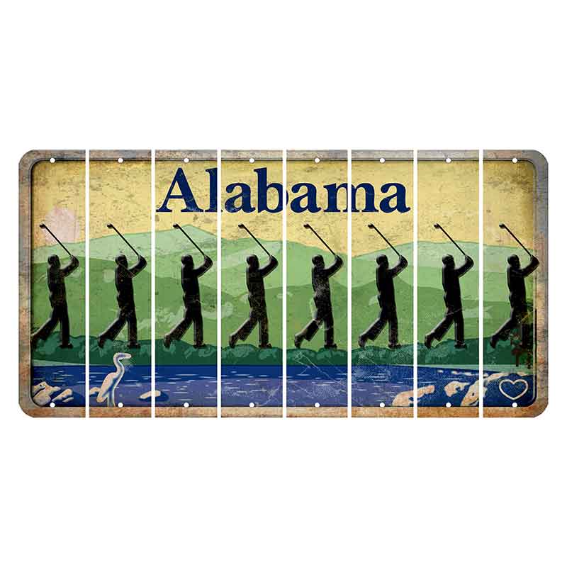 Alabama Lake and Forest Cut License Plate Strips (Set of 8) Male Golfer