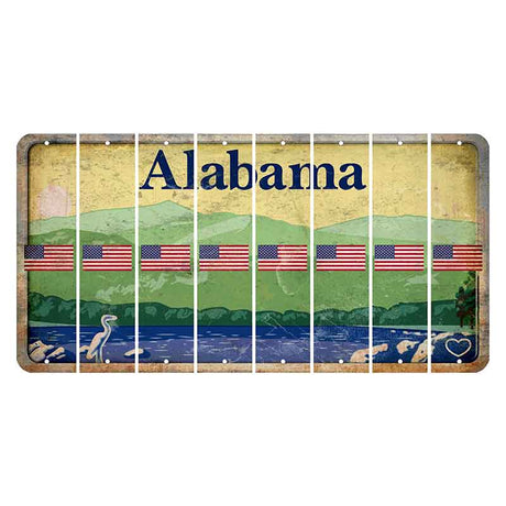 Alabama Lake and Forest Cut License Plate Strips (Set of 8) American Flag
