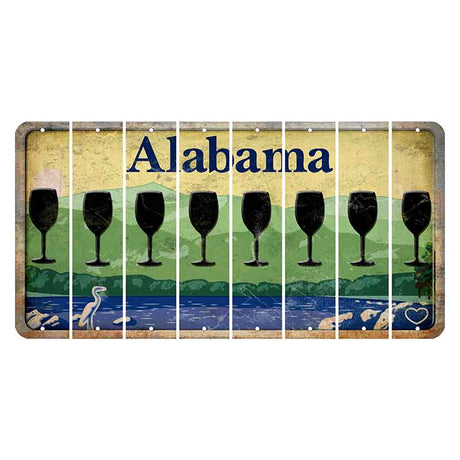 Alabama Lake and Forest Cut License Plate Strips (Set of 8) Wine Glass