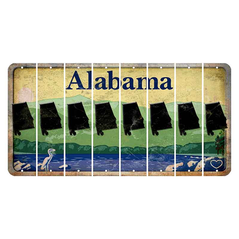 Alabama Lake and Forest Cut License Plate Strips (Set of 8) State Silhouette