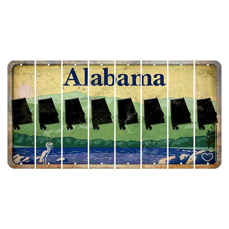 Alabama Lake and Forest Cut License Plate Strips (Set of 8) State Silhouette