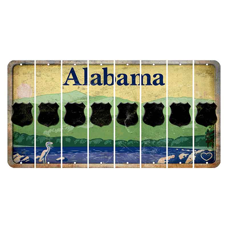 Alabama Lake and Forest Cut License Plate Strips (Set of 8) Police Badge