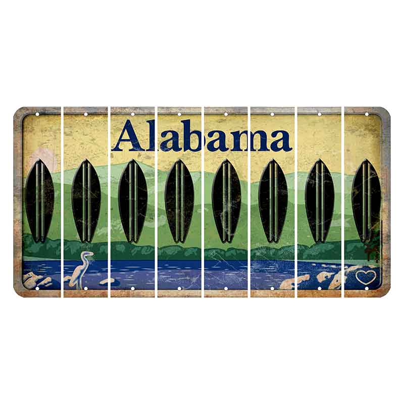 Alabama Lake and Forest Cut License Plate Strips (Set of 8) Surfboard