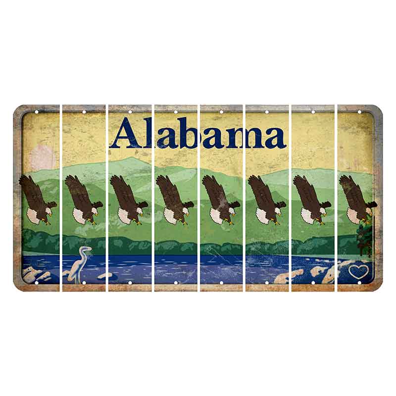 Alabama Lake and Forest Cut License Plate Strips (Set of 8) Bald Eagle