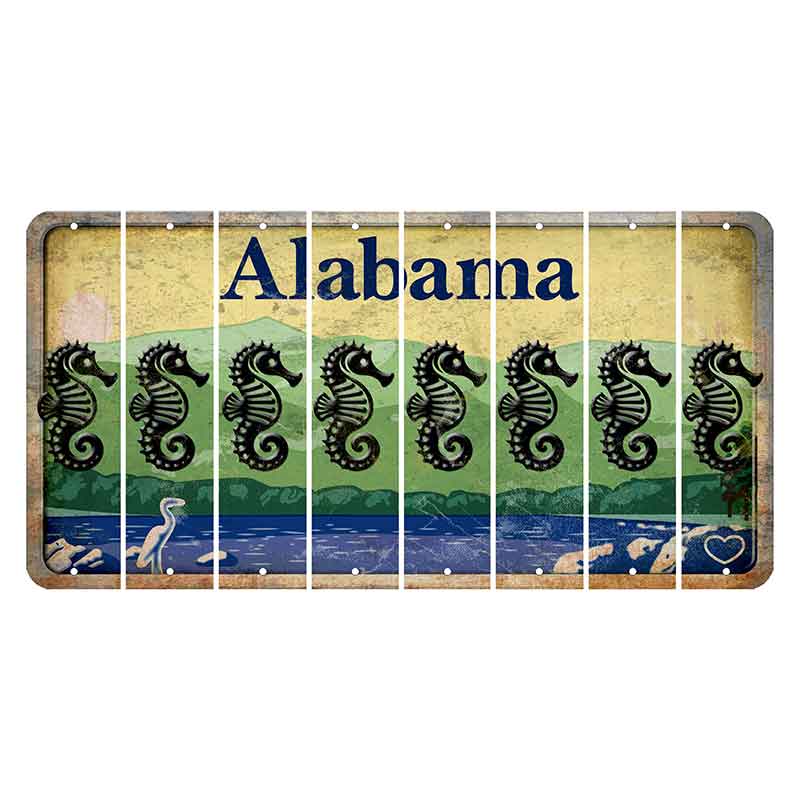 Alabama Lake and Forest Cut License Plate Strips (Set of 8) Seahorse