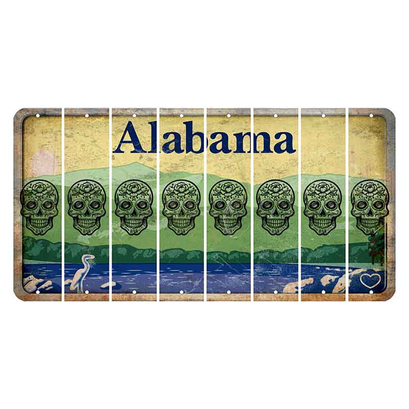 Alabama Lake and Forest Cut License Plate Strips (Set of 8) Sugar Skull