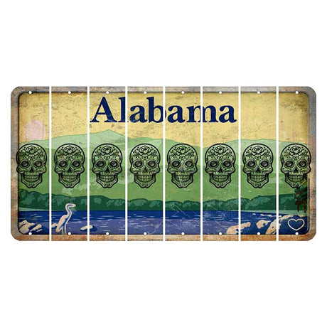 Alabama Lake and Forest Cut License Plate Strips (Set of 8) Sugar Skull