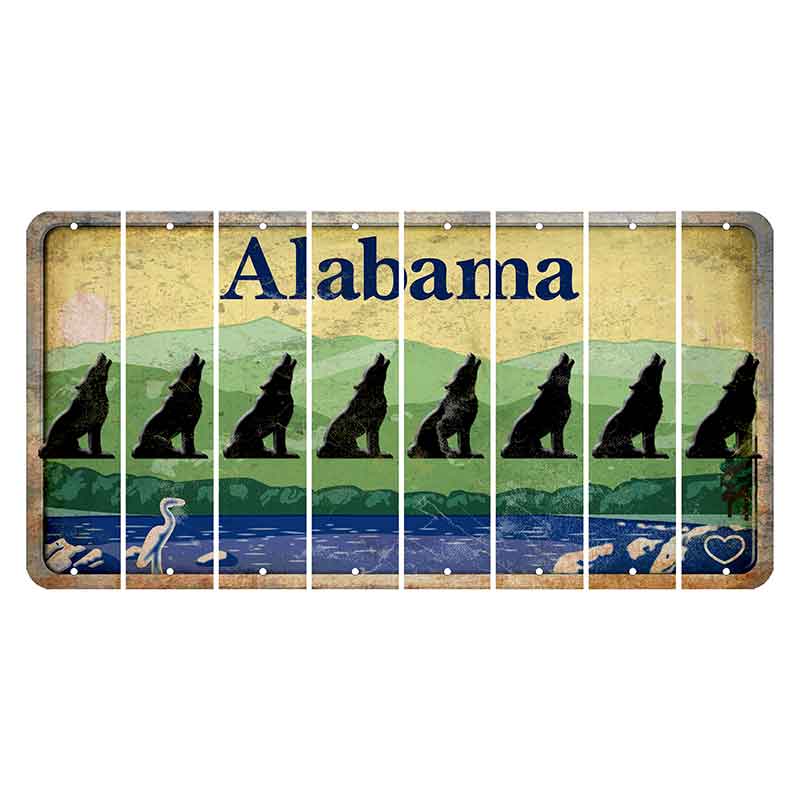 Alabama Lake and Forest Cut License Plate Strips (Set of 8) Howling Wolf