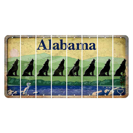 Alabama Lake and Forest Cut License Plate Strips (Set of 8) Howling Wolf