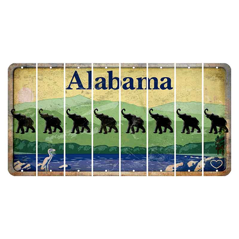 Alabama Lake and Forest Cut License Plate Strips (Set of 8) Elephant