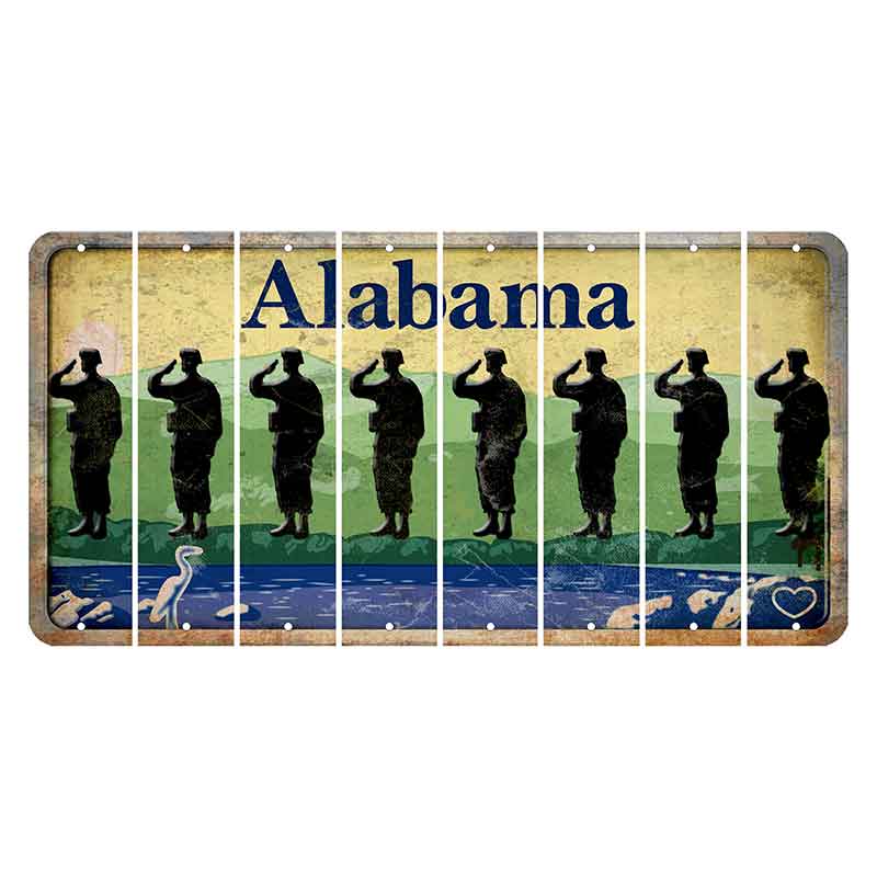 Alabama Lake and Forest Cut License Plate Strips (Set of 8) Soldier - Saluting