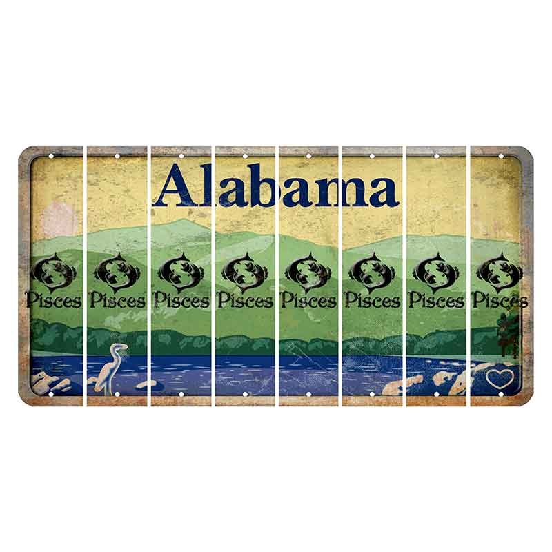 Alabama Lake and Forest Cut License Plate Strips (Set of 8) Zodiac Sign - Pisces