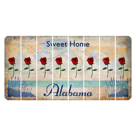 Sweet Home Alabama Cut License Plate Strips (Set of 8) Red Rose