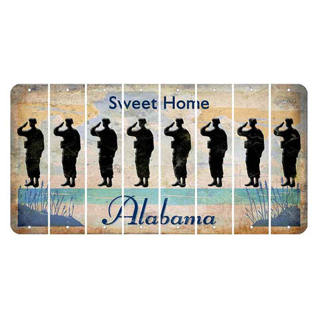 Sweet Home Alabama Cut License Plate Strips (Set of 8) Soldier - Saluting