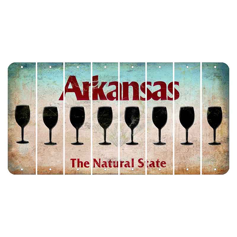 Arkansas Diamond Cut License Plate Strips (Set of 8) Wine Glass
