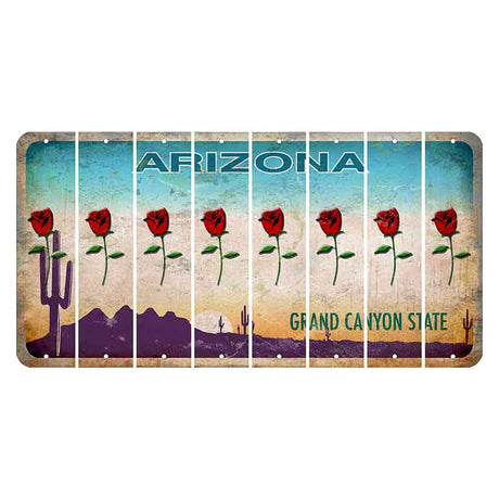 Arizona Desert Scene Cut License Plate Strips (Set of 8) Red Rose