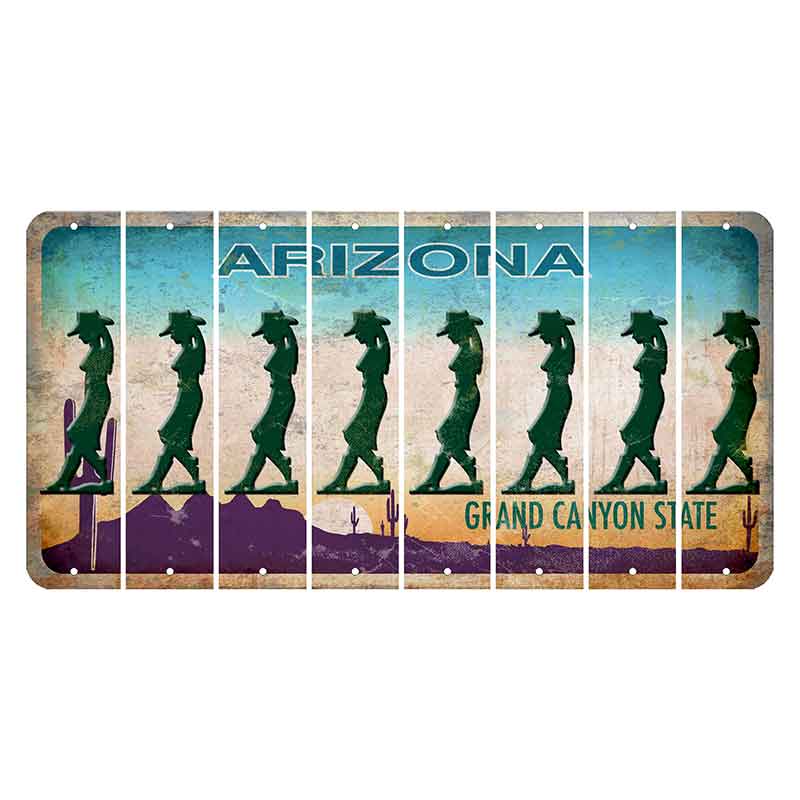 Arizona Desert Scene Cut License Plate Strips (Set of 8) Cowgirl - Leaning