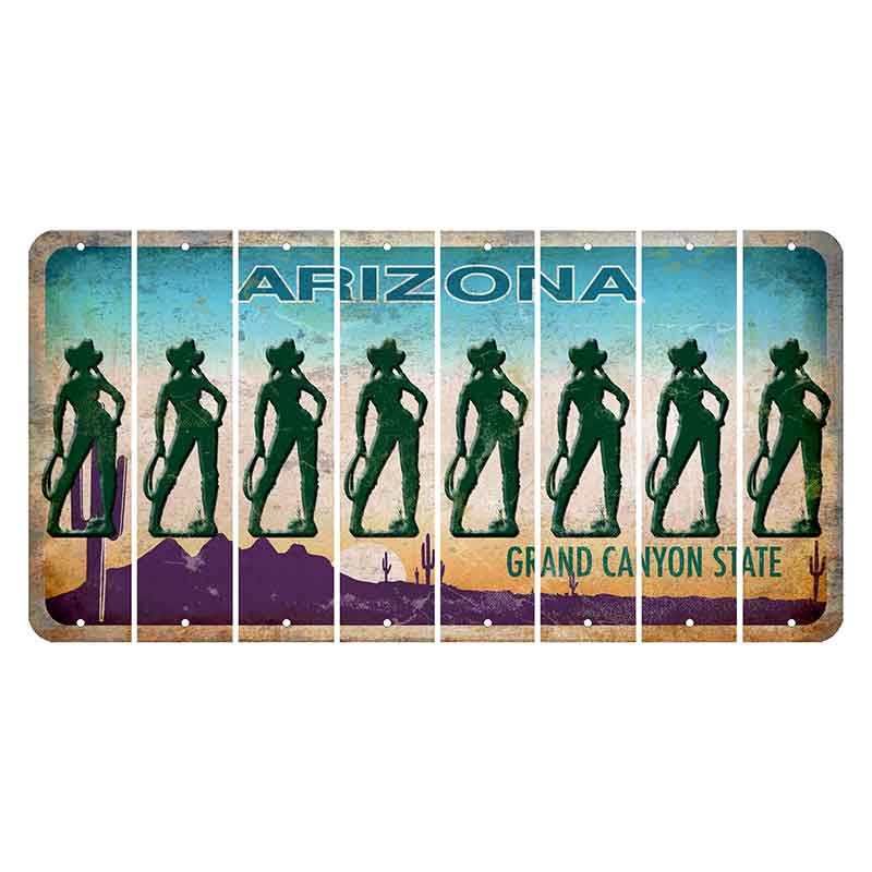Arizona Desert Scene Cut License Plate Strips (Set of 8) Cowgirl