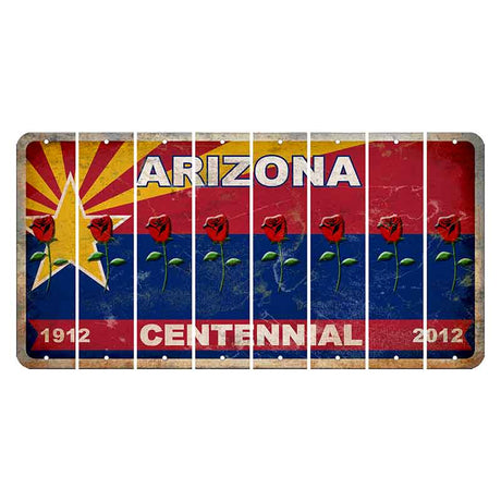 Arizona Centennial Cut License Plate Strips (Set of 8) Red Rose