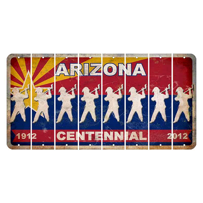 Arizona Centennial Cut License Plate Strips (Set of 8) Fireman with Axe