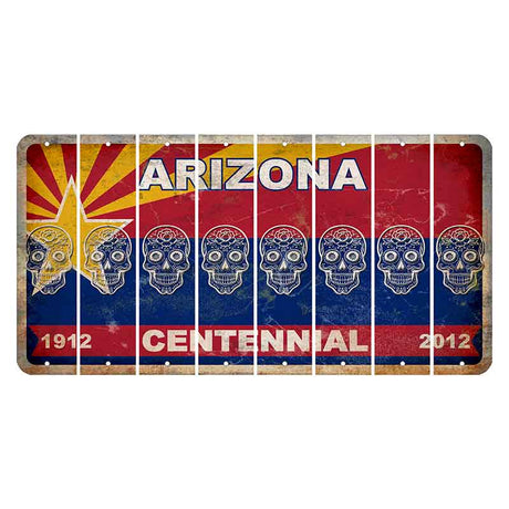 Arizona Centennial Cut License Plate Strips (Set of 8) Sugar Skull