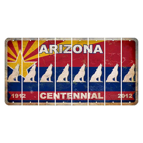 Arizona Centennial Cut License Plate Strips (Set of 8) Howling Wolf