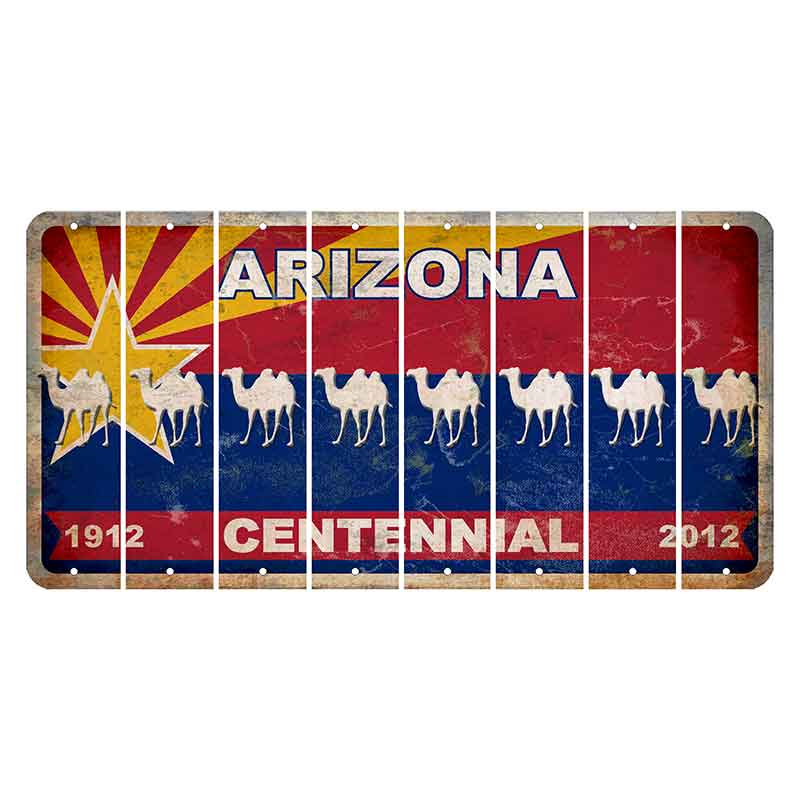 Arizona Centennial Cut License Plate Strips (Set of 8) Camel