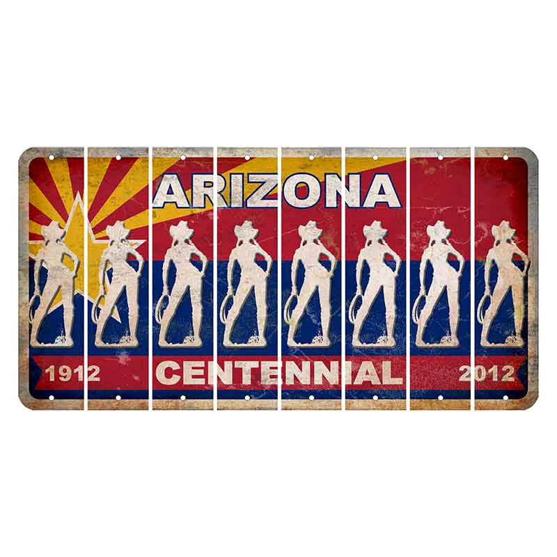 Arizona Centennial Cut License Plate Strips (Set of 8) Cowgirl