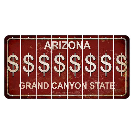 Arizona Maroon Cut License Plate Strips (Set of 8) Dollar Sign