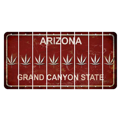 Arizona Maroon Cut License Plate Strips (Set of 8) Pot Leaf