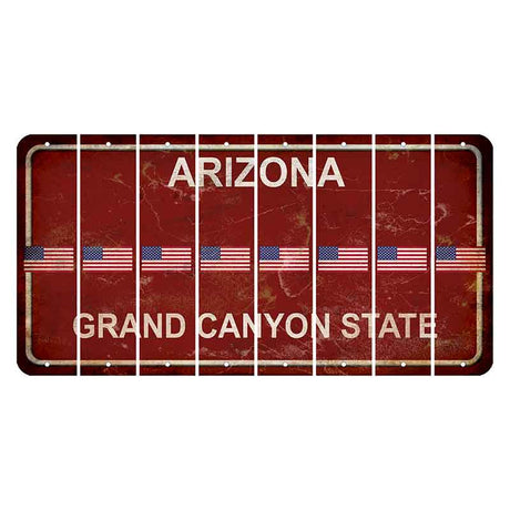 Arizona Maroon Cut License Plate Strips (Set of 8) American Flag