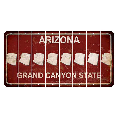 Arizona Maroon Cut License Plate Strips (Set of 8) State Silhouette