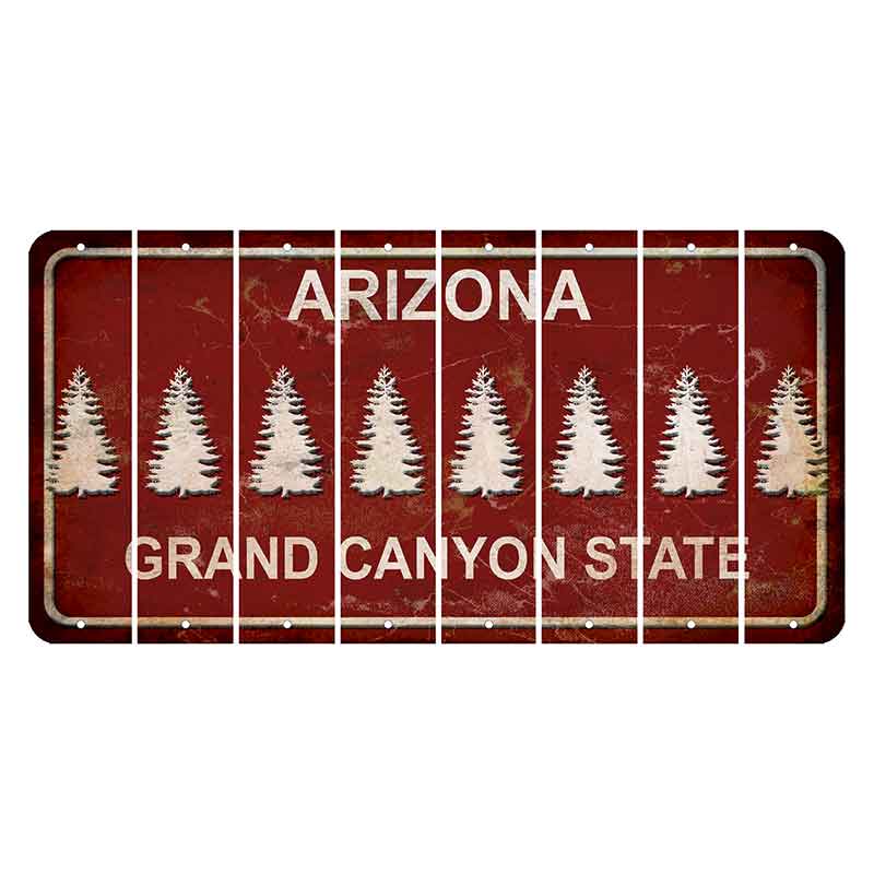 Arizona Maroon Cut License Plate Strips (Set of 8) Pine Tree