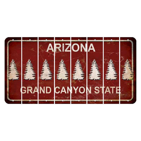 Arizona Maroon Cut License Plate Strips (Set of 8) Pine Tree