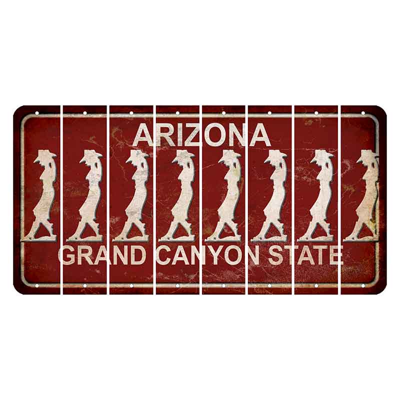 Arizona Maroon Cut License Plate Strips (Set of 8) Cowgirl - Leaning
